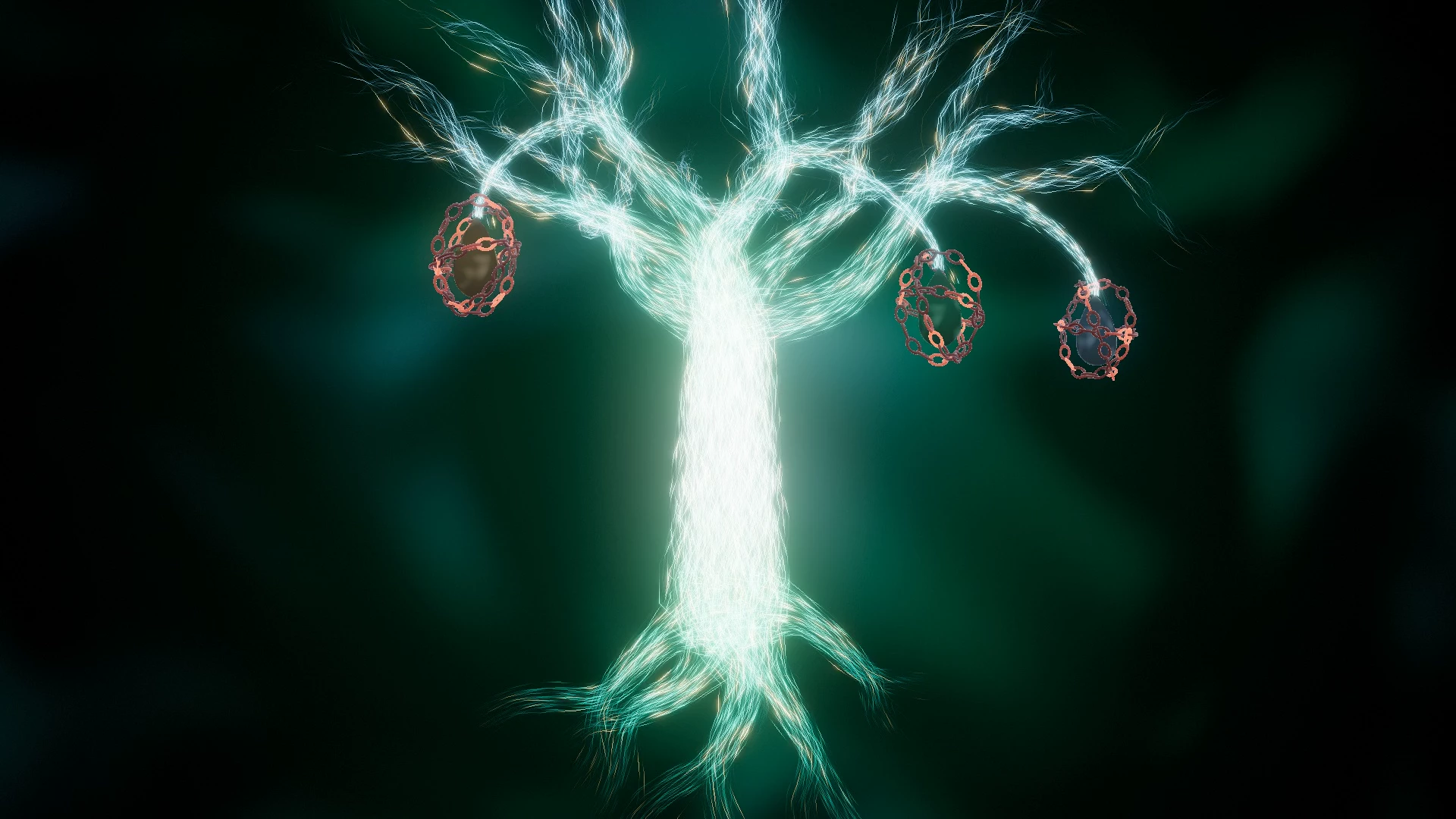 A Yggdrasil cósmica, a árvore de fios de luz da experiência The Orchestrator